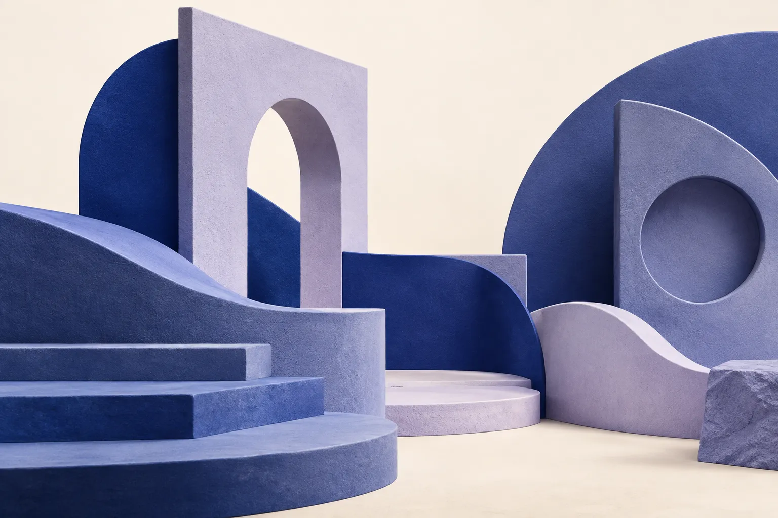 Sculptural layers in blue and lilac