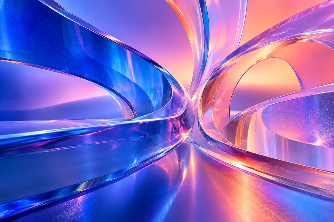 Luminous cobalt, coral and violet acrylic pathways