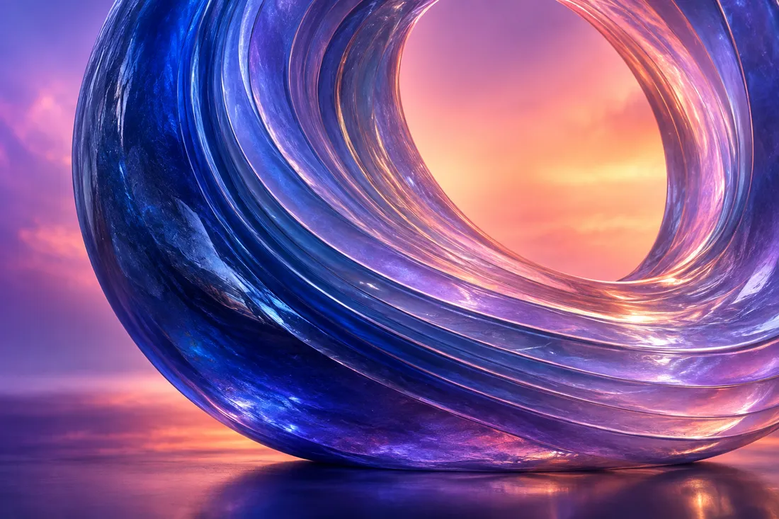 A luminous blue and violet sculptural loop
