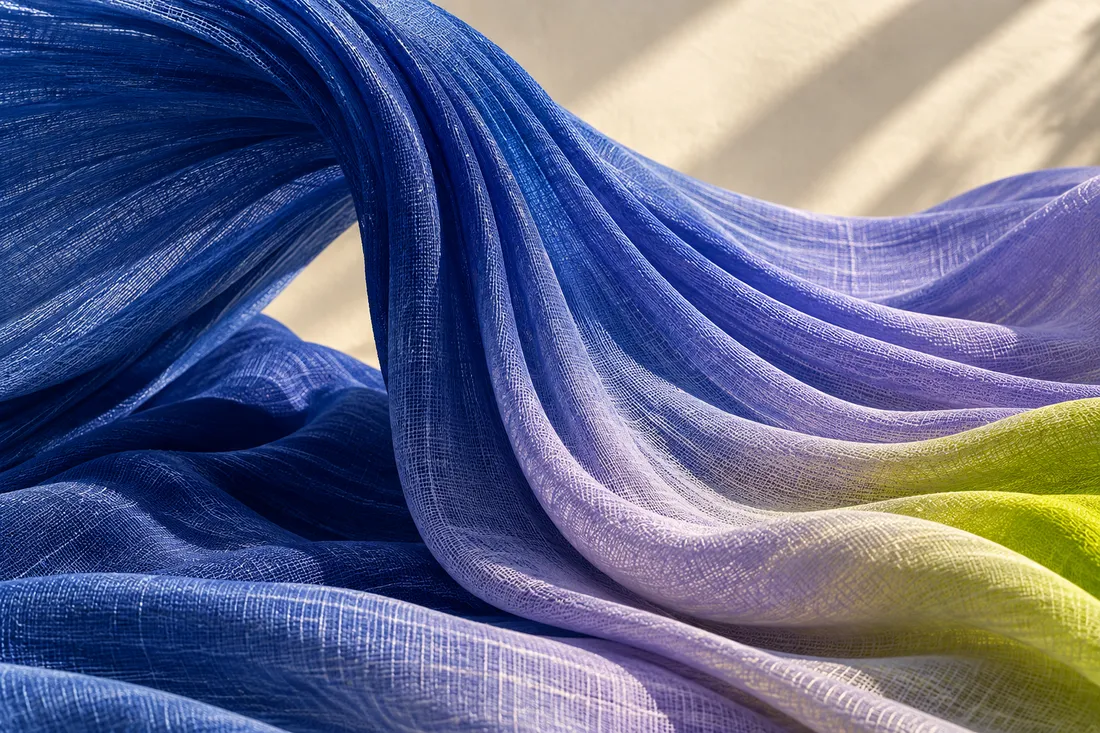 Sculptural fabric flowing in a wave of color